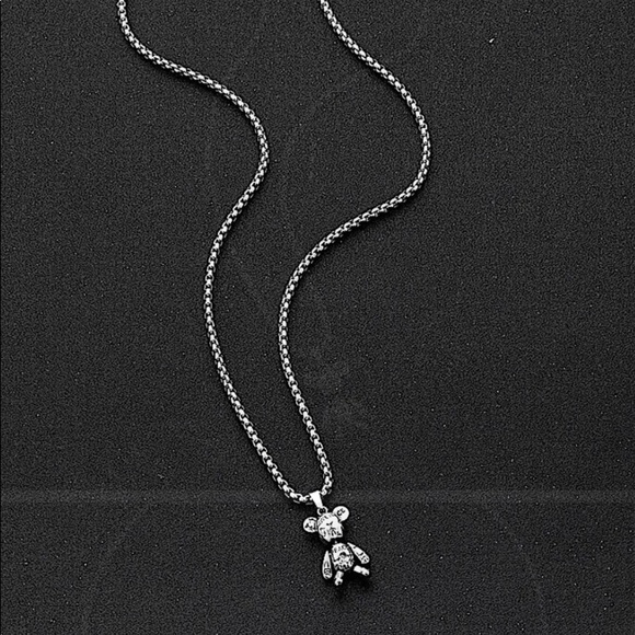 SILVER TEDDY BEAR PEACE LOVE NECKLACE - Picture 3 of 8